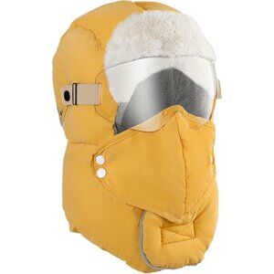 Men Yellow Trapper Hat Goggles, Removable Mask & Ear Flaps Windproof Waterproof